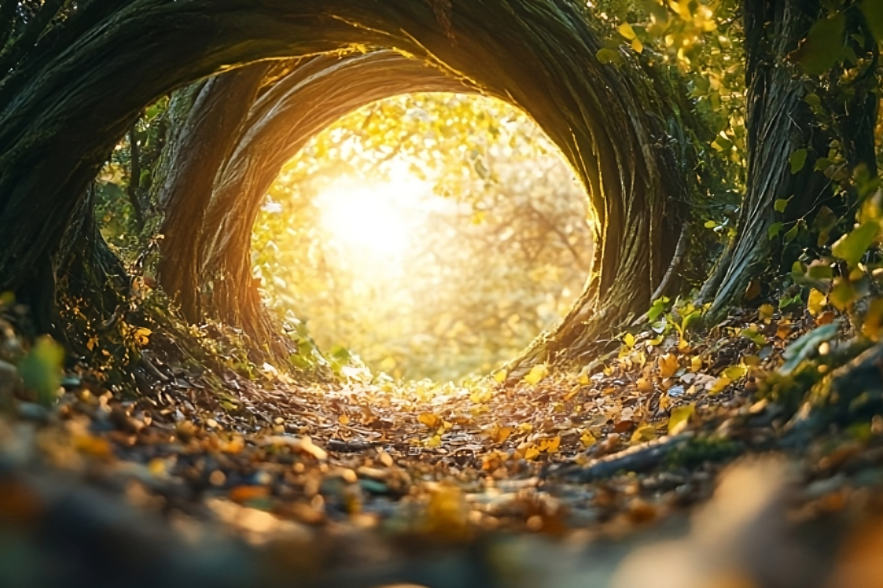 Forest tree trunks leaves